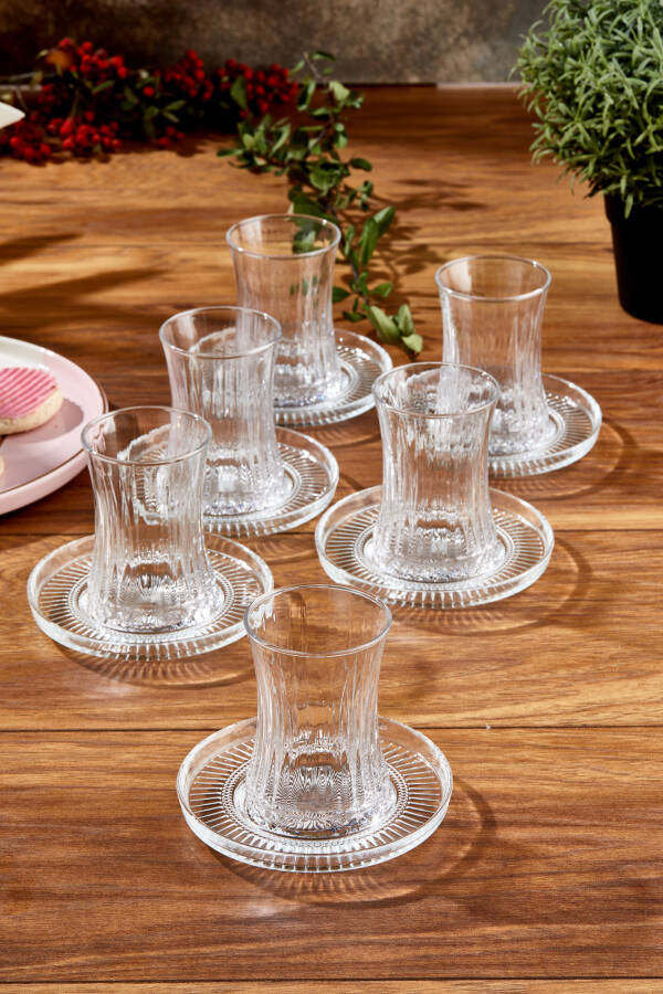 Paşabahçe Elysia Çay Bardağı Çay Takımı Seti 12 Parça, 6 Bardak 6 Bardak Altlığı Set - 4