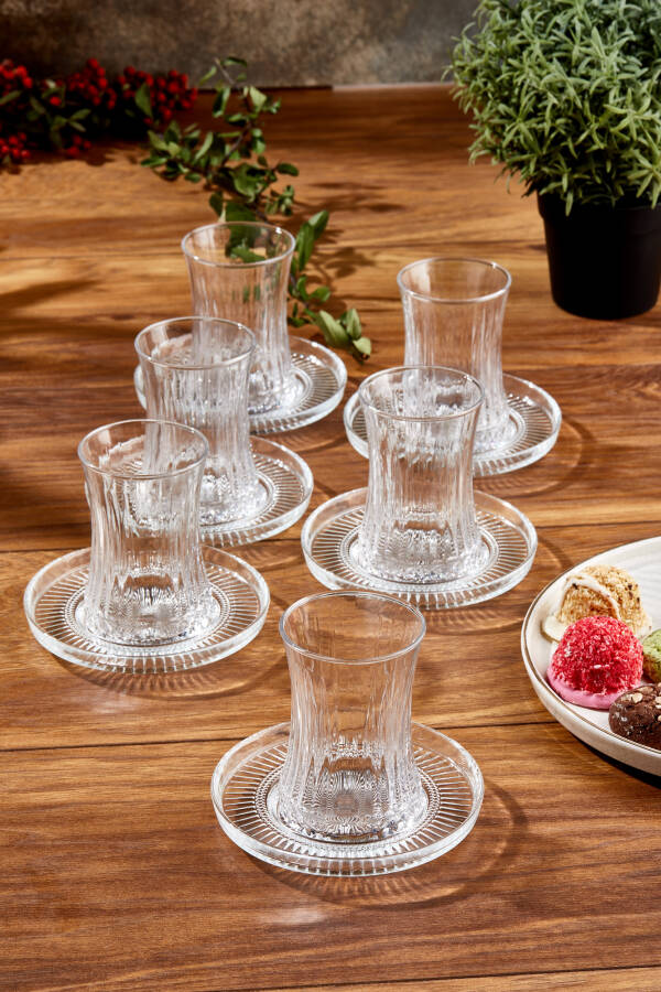 Paşabahçe Elysia Çay Bardağı Çay Takımı Seti 12 Parça, 6 Bardak 6 Bardak Altlığı Set - 5