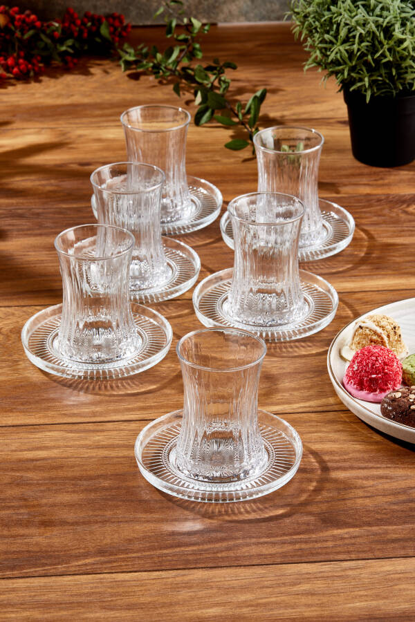 Paşabahçe Elysia Çay Bardağı Çay Takımı Seti 12 Parça, 6 Bardak 6 Bardak Altlığı Set - 6
