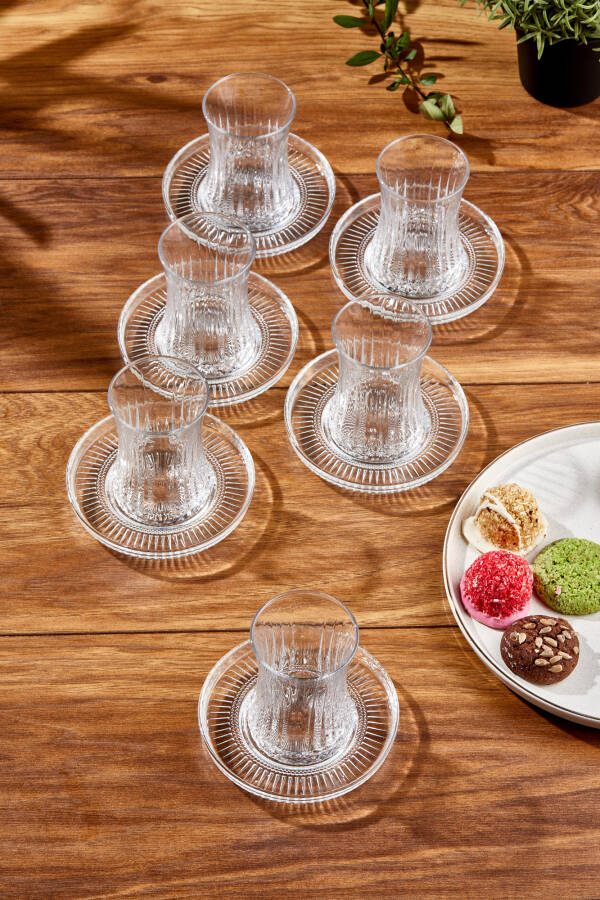Paşabahçe Elysia Çay Bardağı Çay Takımı Seti 12 Parça, 6 Bardak 6 Bardak Altlığı Set - 7
