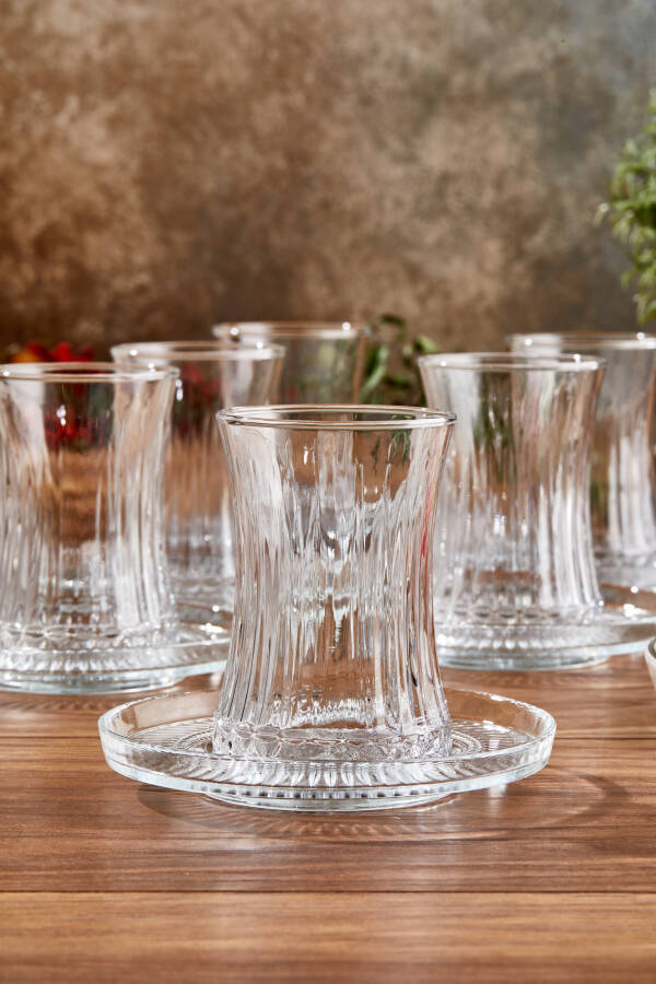 Paşabahçe Elysia Çay Bardağı Çay Takımı Seti 12 Parça, 6 Bardak 6 Bardak Altlığı Set - 8