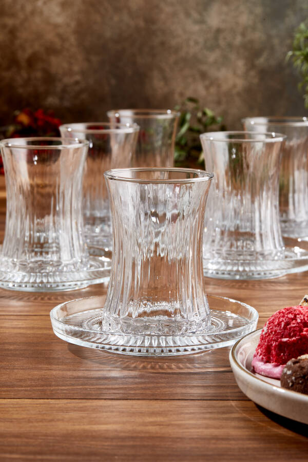 Paşabahçe Elysia Çay Bardağı Çay Takımı Seti 12 Parça, 6 Bardak 6 Bardak Altlığı Set - 9