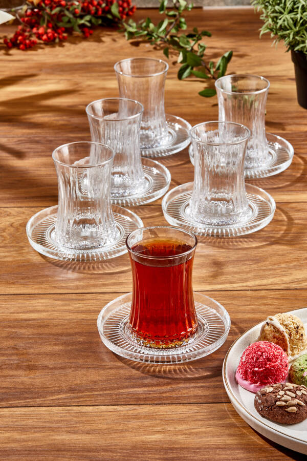 Elysia Çay Bardağı Çay Takımı Seti 24 Parça, 12 Bardak 12 Bardak Altlığı - 2
