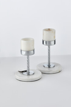Cornella Quarry Beyaz Mermer 2 Li Set Şamdan - Silver ( Mt1313-Bs2 ) - 1