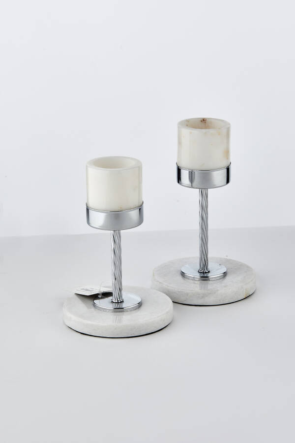 Cornella Quarry Beyaz Mermer 2 Li Set Şamdan - Silver ( Mt1313-Bs2 ) - 1