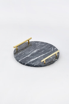 Cornella Tekli Yuvarlak Tepsi Siyah ( Marble-56 ) - 1