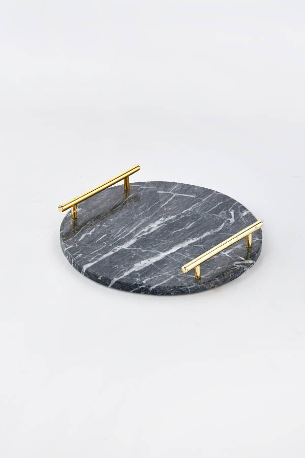 Cornella Tekli Yuvarlak Tepsi Siyah ( Marble-56 ) - 1